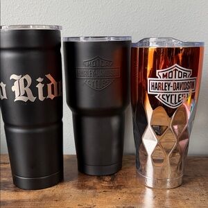 Harley-Davidson Black and Orange Tumbler Trio